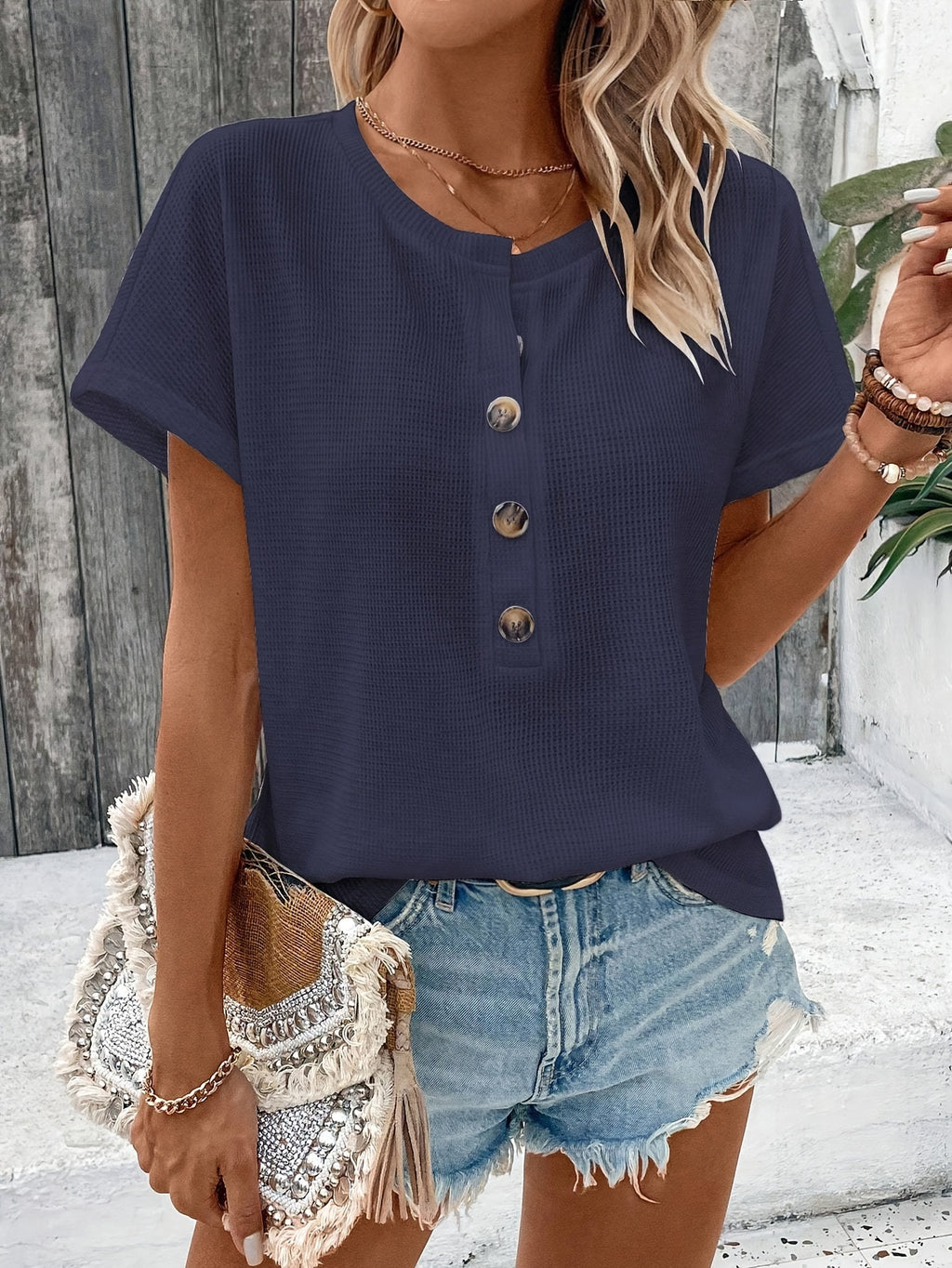Camille Button-Front Batwing Top
