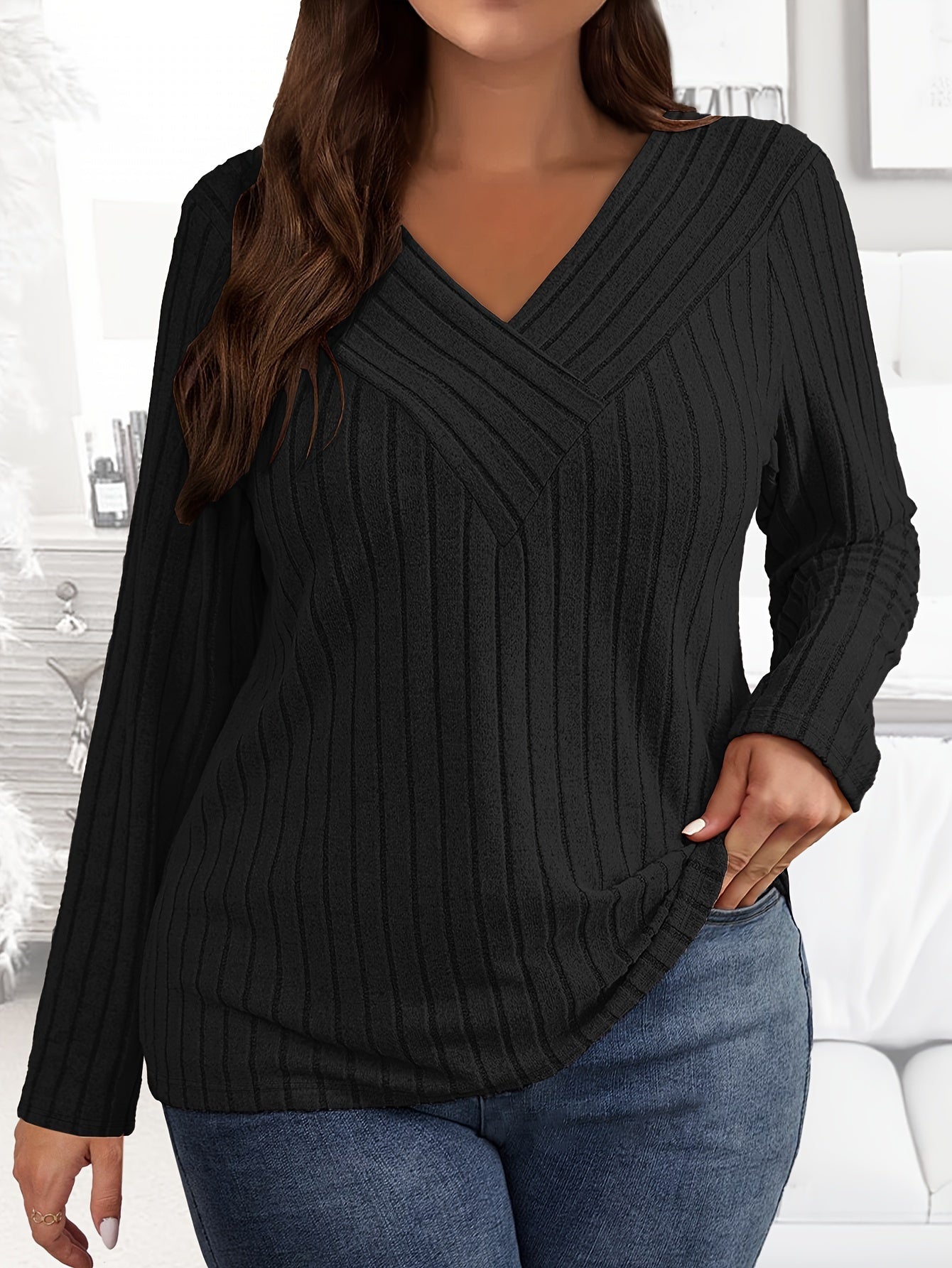 Madeleine Ribbed V-Neck Pullover