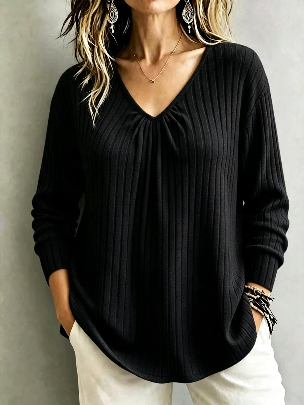 Celestine Ruched V-Neck Top