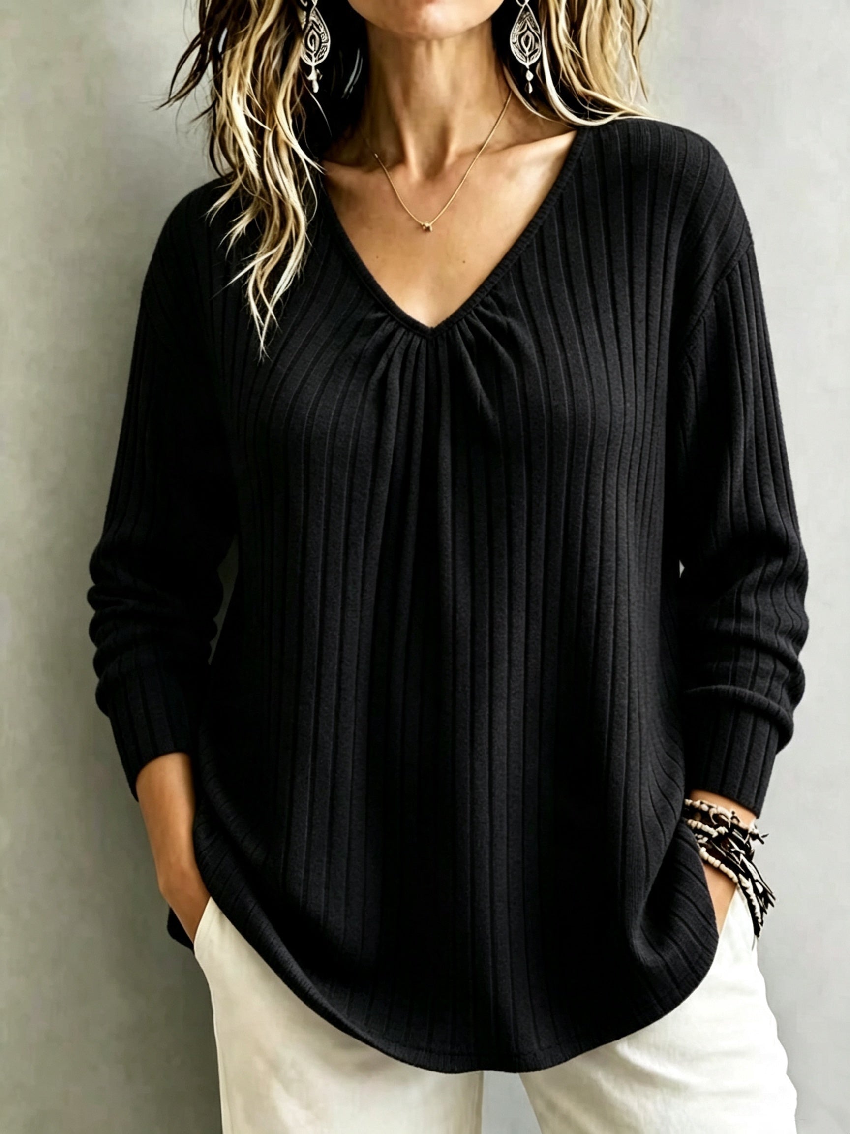 Celestine Ruched V-Neck Top