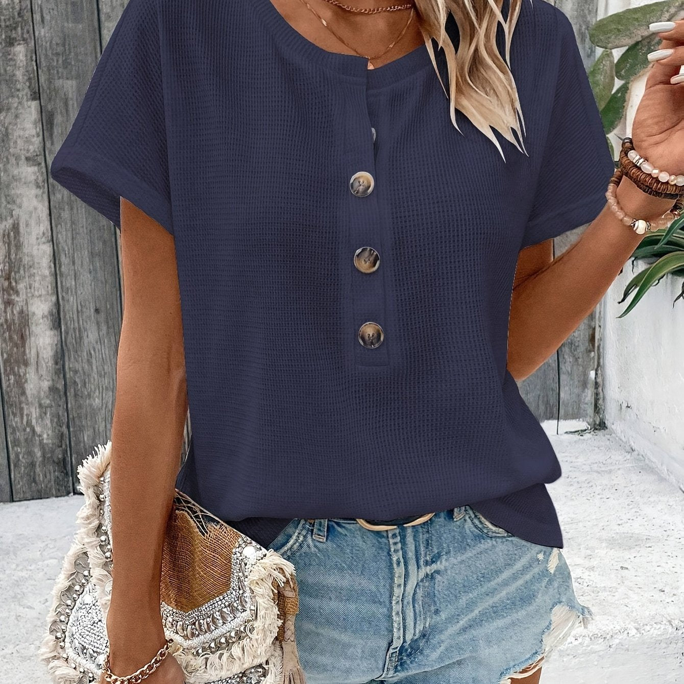 Camille Button-Front Batwing Top