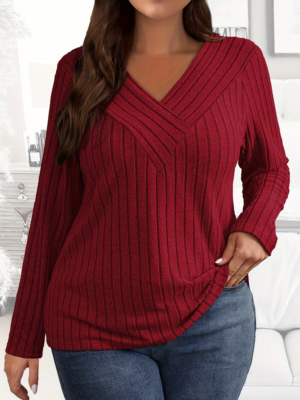 Madeleine Ribbed V-Neck Pullover