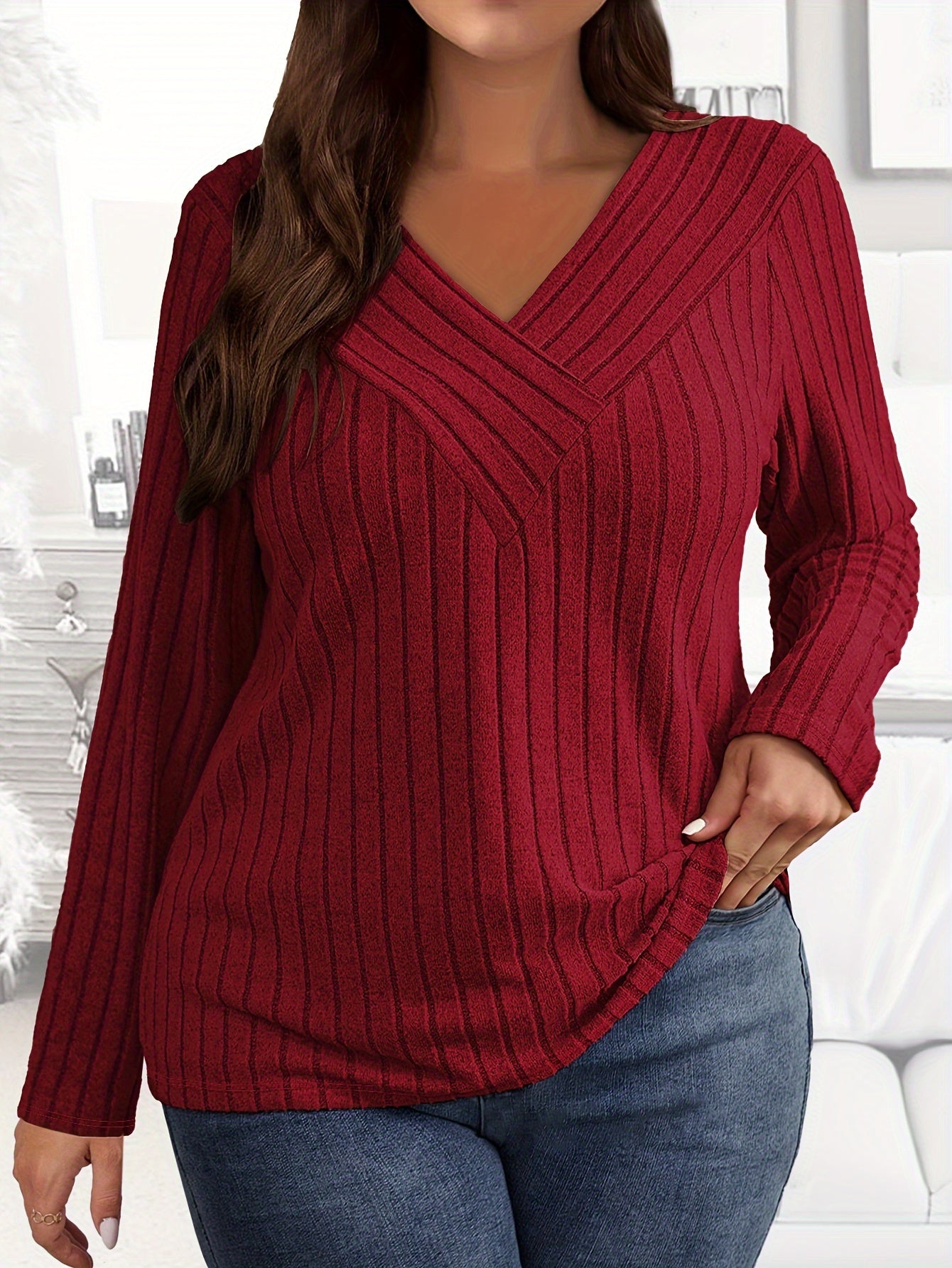 Madeleine Ribbed V-Neck Pullover
