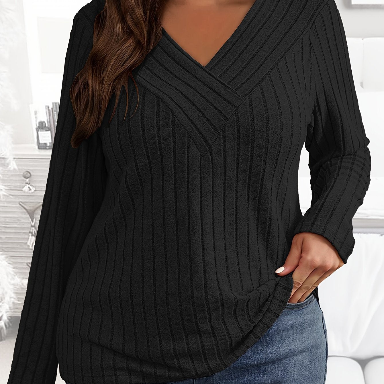 Madeleine Ribbed V-Neck Pullover